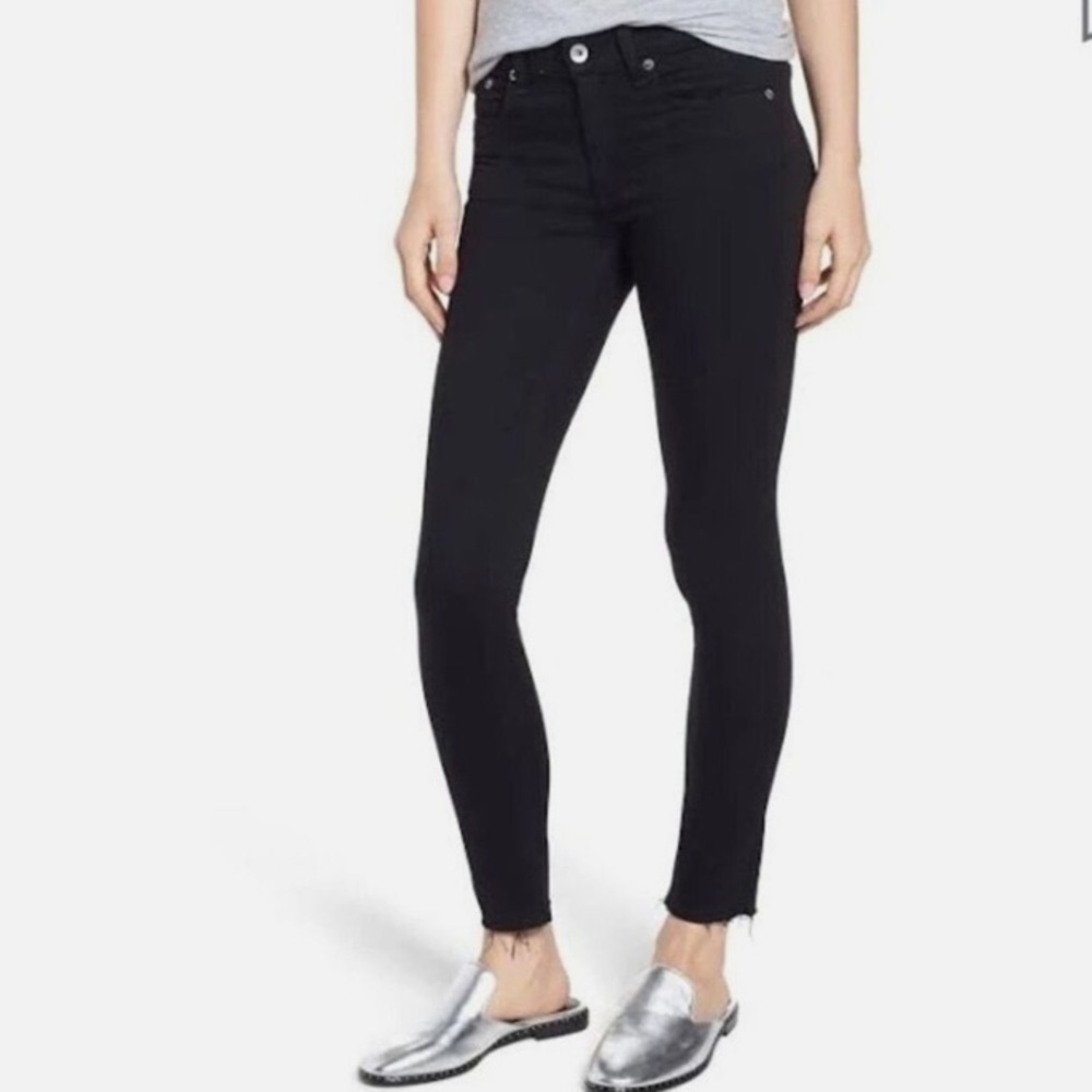 Rag & Bone Mid-Rise Ankle Skinny Jeans, raw hem, size 28